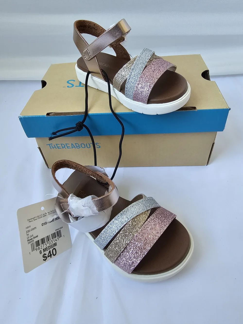 NWT Thereabouts Lil Lila Glitter Sandals - Toddler Size 6M - Rose Gold Multi